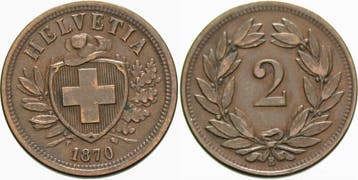 2 Rappen 1870 B Schweiz-eidgenossenschaft, Verzenden