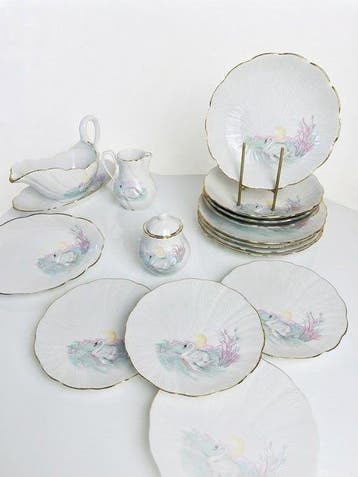 Tafelservies (17) - Porselein, Goud - Limoges, zeldzaam, Antiek en Kunst