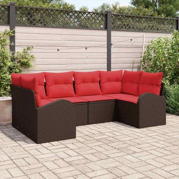 vidaXL Tuinbankenset 6 st Bruin en Rood poly rattan, Verzenden, Nieuw, Rotan, 6 zitplaatsen