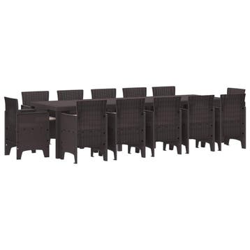 vidaXL Tuin Eetset 13 st Bruin en Taupe Poly riet, Verzenden, Nieuw, 3 zitplaatsen