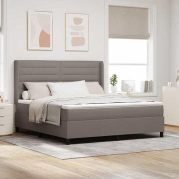 vidaXL Boxspringbed met kussen met hoofdeinde Taupe 200 x, Verzenden, Nieuw, Tweepersoons, Stof