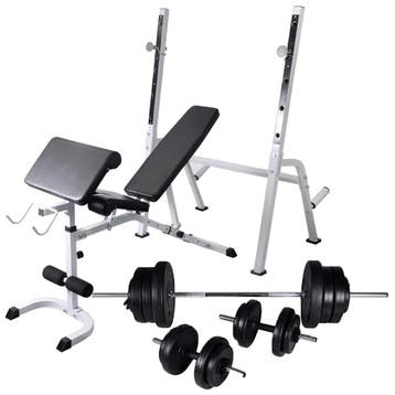 vidaXL Trainingsbank met gewichtenrek en halterset 60,5 kg, Sport en Fitness, Verzenden, Nieuw