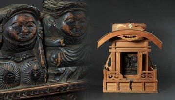 Household Shrine with Hand-Carved Ebisu & Daikokuten Figures, Antiek en Kunst