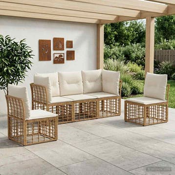 vidaXL Buiten bankenset Naturel Polyester, Verzenden, Nieuw, Rotan