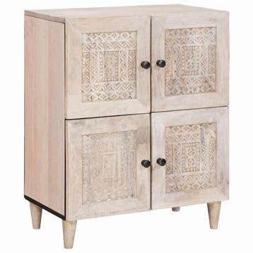 vidaXL Dressoir Bleached Wit 60 x 33 x 75 cm Massief Mango, Huis en Inrichting, Verzenden, Nieuw, Overige houtsoorten, Minder dan 50 cm