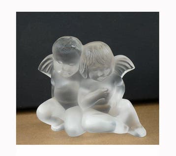Lalique - Beeldje - Paar Engel / Putti - Kristal, Antiek en Kunst, Antiek | Glas en Kristal