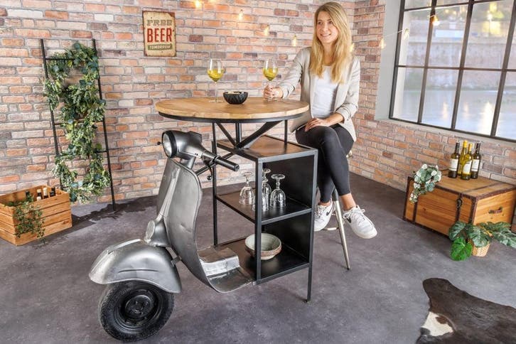 Vintage bartafel UPCYCLING SCOOTER 120cm zilver mangohout, Huis en Inrichting, Tafels | Eettafels, Ophalen of Verzenden