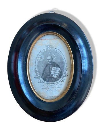 Oude gravure in een ovale eboniseerde lijst - Sint-Ignatius