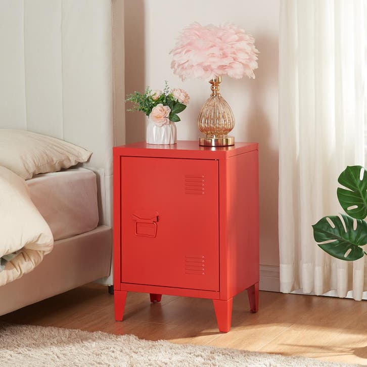 Nachtkastje Inari metaal 57x40x30 cm rood [en.casa], Huis en Inrichting, Tafels | Bijzettafels, Verzenden