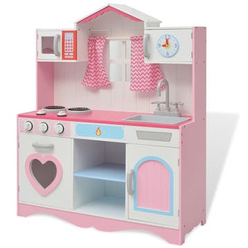 vidaXL Speelgoedkeuken roze en wit 82x30x100 cm hout, Verzenden, Nieuw
