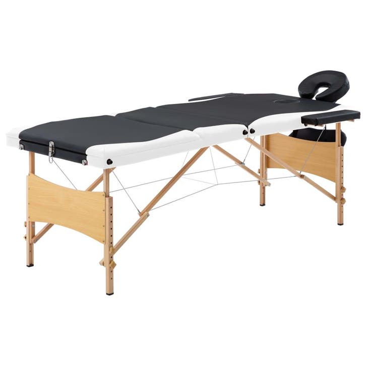 vidaXL Massagetafel inklapbaar 3 zones hout zwart en wit, Sport en Fitness, Massageproducten, Nieuw, Verzenden