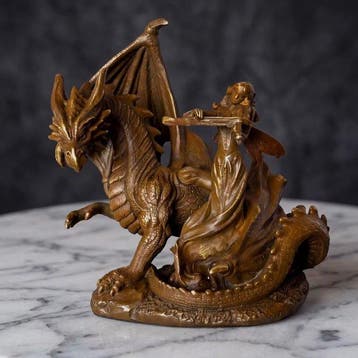 Beeld, Fee met draak - 17 cm - Brons