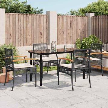 vidaXL 5-delige Tuinset met kussens poly rattan zwart, Verzenden, Nieuw, 4 zitplaatsen, Tuinset