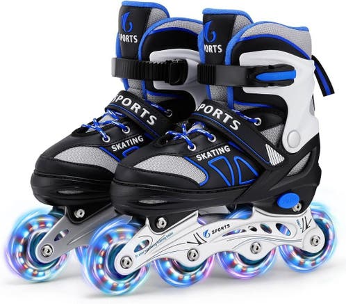 ERNAN Inline Skates, Verstelbare Light Up Kids Inline Skates voor Jongens en Meisjes, Rolbladen voor Kinderen Jeugd, Beginner (White, M