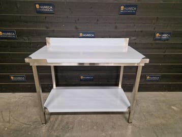 Werktafel | Maxima | bodemschap | spatrand | RVS | 140 cm |, Nieuw in verpakking, RVS Meubilair