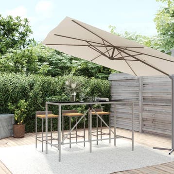 vidaXL Bartafel met glazen blad 180x70x110 cm poly rattan, Verzenden, Nieuw