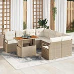 vidaXL Tuin Eetset met kussen 9 pcs Beige en Crème, Tuin en Terras, Verzenden, Nieuw, Rotan, Meer dan 8 zitplaatsen