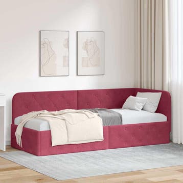 vidaXL Hoekbedframe Wijnrood 80 x 200 cm Fluweel, Verzenden, Nieuw, Rood, Stof