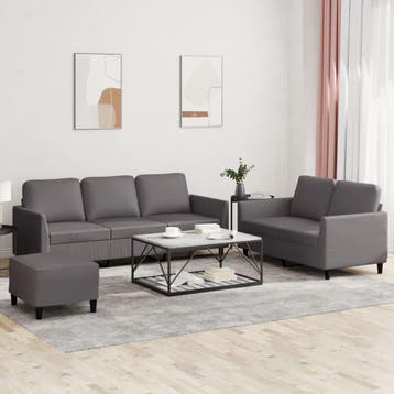 vidaXL 3-delige Loungeset met kussens kunstleer grijs, Huis en Inrichting, Banken | Bankstellen, Verzenden, Nieuw, Leer, 200 tot 250 cm