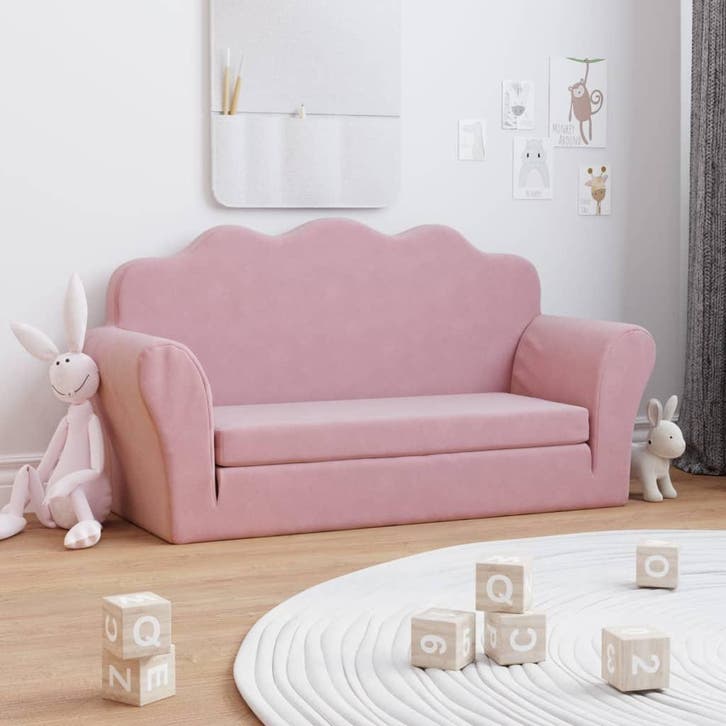 vidaXL Kinderslaapbank 2-zits zacht pluche roze, Kinderen en Baby's, Kinderkamer | Overige Meubels, Nieuw, Verzenden