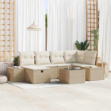vidaXL Tuin Sofa Set 7 st Beige poly rattan, Verzenden, Nieuw, Rotan, 7 zitplaatsen
