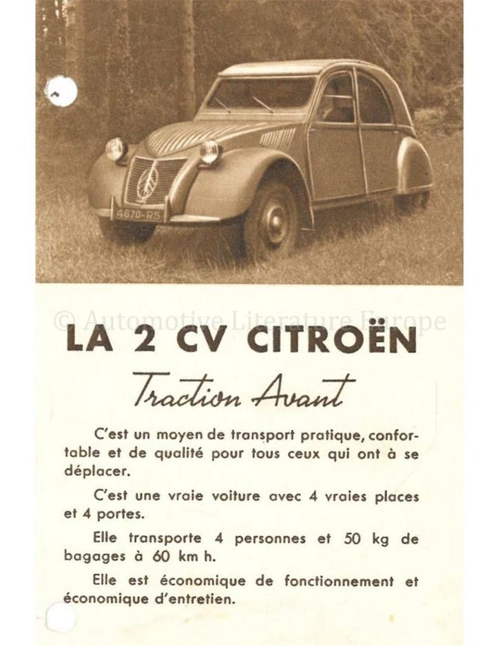 1950 CITROEN 2CV BROCHURE FRANS, Boeken, Auto's | Folders en Tijdschriften
