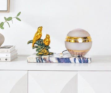Tafellamp - Vogels - Metaal, Marmer, Glas