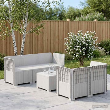 vidaXL 5-Zits Tuin Sofa Rattan Look PP Wit, Verzenden, Nieuw