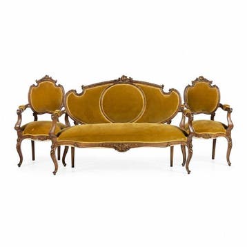 Canapé e um par de fauteuils - Canapé (3) - Hout, Textiel
