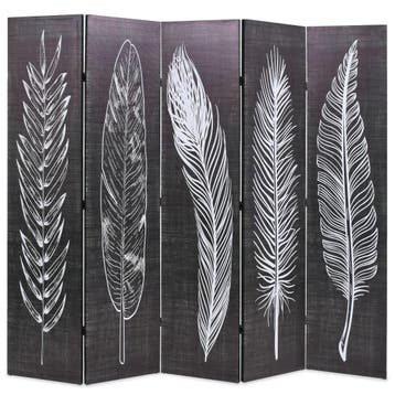 vidaXL Kamerscherm inklapbaar veren 200x170 cm zwart en wit, Huis en Inrichting, Woonaccessoires | Kamerschermen, Verzenden, Nieuw