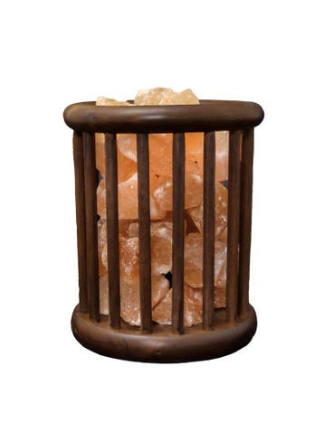 Zoutlamp - Himalaya Zoutstenen - Houten Korfje - Cilinder, Antiek en Kunst, Ophalen of Verzenden