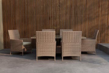tuinset-rens-5-delig-4-personen-bruin-wicker-glas-the-outsid, Tuin en Terras, Verzenden, Nieuw
