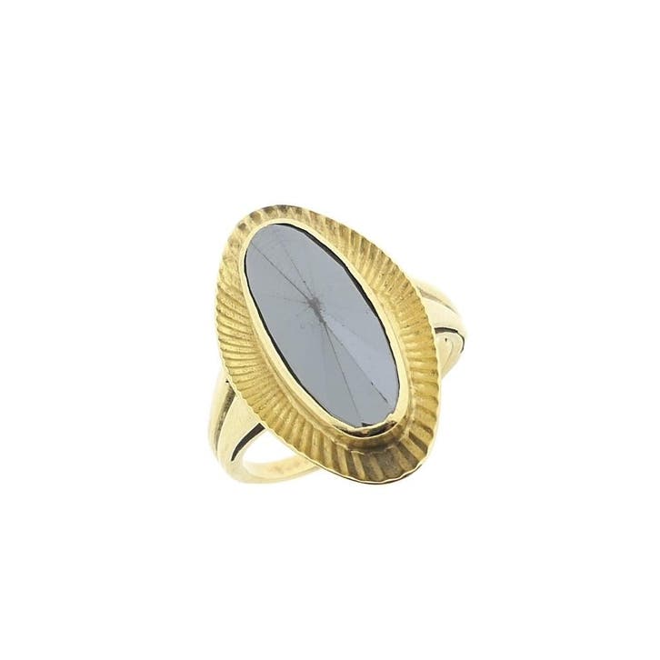 Gouden ring met hematiet, Sieraden, Tassen en Uiterlijk, Ringen, Dame, Met edelsteen, Overige kleuren, Kleiner dan 17, Gebruikt
