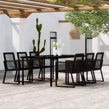 vidaXL 7-delige Tuinset zwart, Verzenden, 6 zitplaatsen, Nieuw, Rvs