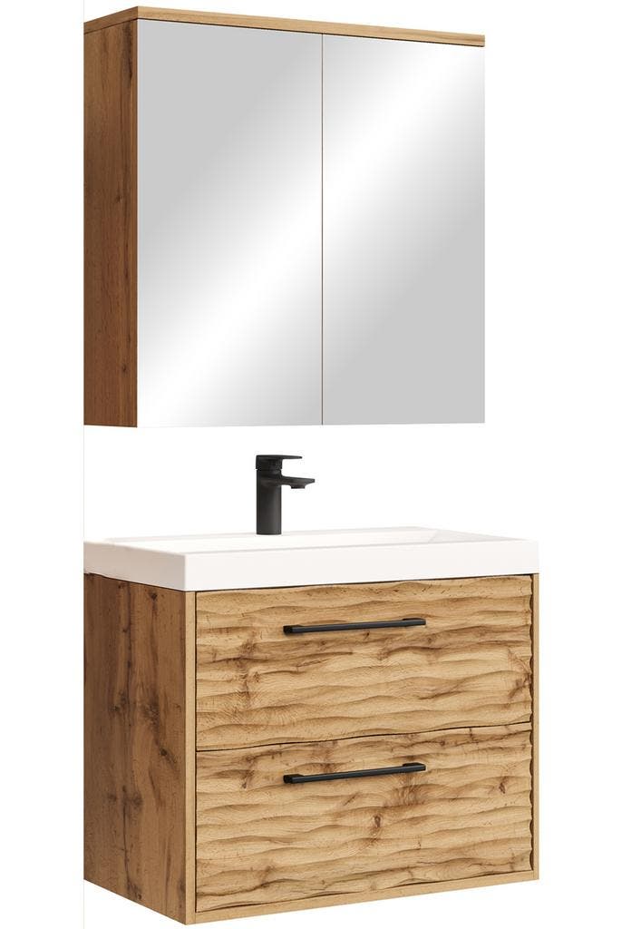 Badkamermeubel Etna 60cm eiken Badmeubel met spiegelkast, Huis en Inrichting, Badkamer | Badkamermeubels, Nieuw, Wastafelkast