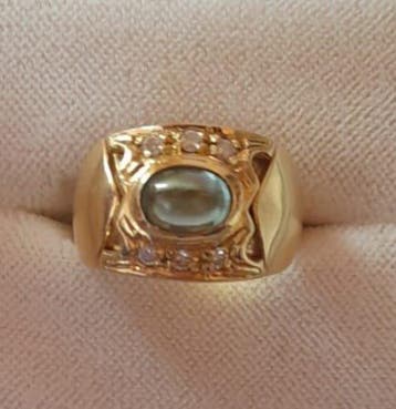 Ring - 18 karaat Geel goud Jade - Diamant, Nieuw