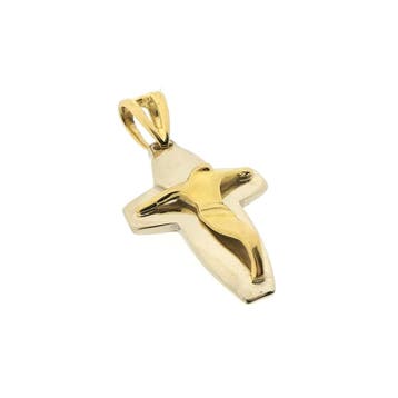 Bicolor gouden hanger van een kruis met corpus, Ophalen of Verzenden, Gebruikt, Goud, Overige merken
