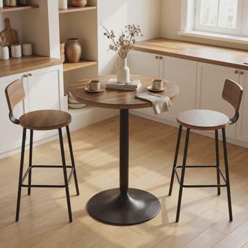 Homcom Ronde Bartafel 60cm met Houten Look - Compact en Stij, Verzenden, Nieuw