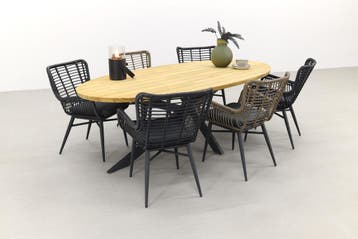 VDG Jasmine black-naturel/Prado Ellips 240x115 cm. tuinset -, Verzenden, Nieuw, Hout, Tuinset
