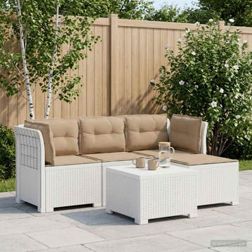 vidaXL 4-Persoons Tuinbank met Kussens Rieten Look PP Wit, Verzenden, Nieuw