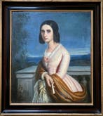 Scuola italiana (XVIII-XIX) - Giovane dama alla terrazza -