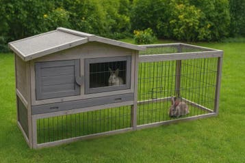 Konijnenhok Sunshine Cottage Grijs – Houten konijnenhok m., Dieren en Toebehoren, Knaagdieren en Konijnen | Hokken en Kooien, Verzenden