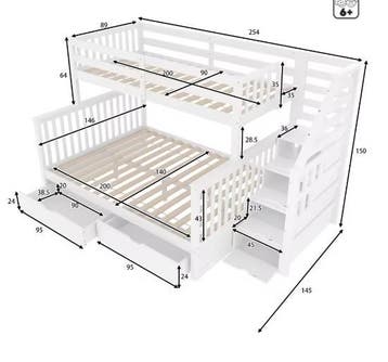 Moderne Kinder Stapelbedden 90x200 + 140x200 cm met Lades, Verzenden, Nieuw