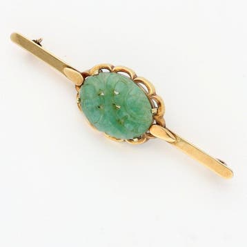 Broche - 14 karaat Geel goud - Jade