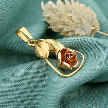 Bicolor gouden hanger van roos (Hanger of bedel), Ophalen of Verzenden, Gebruikt, Goud, Overige merken