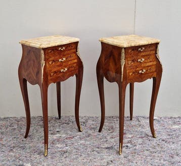 Paar marquetry Table de Chevet met marmer - Gelabeld NF