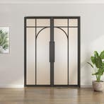 Dubbele stalen taatsdeur - Zwart - 5 Vlaks rond - Mat glas, Minder dan 80 cm, Overige typen, Nieuw, Metaal