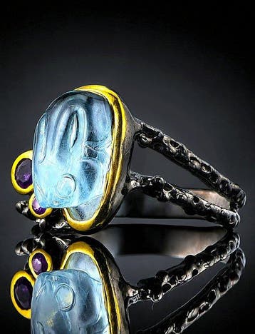 Aquamarijn - Zilver, 925 - Ring - Ambachtelijk ontwerp