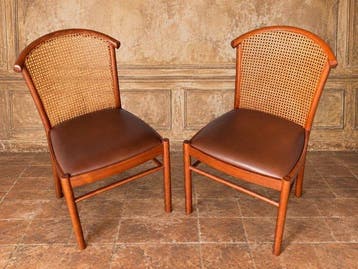 Stoel (2) - Hout, Leder, stro van Wenen - Sedia mid century