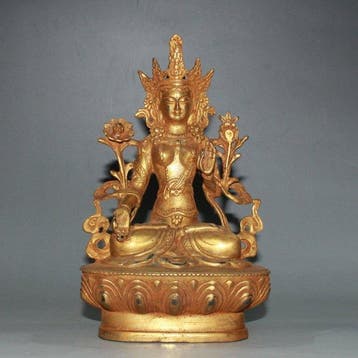 Beeld, Seated White Tara - 16 cm - Koper - 2000, Antiek en Kunst